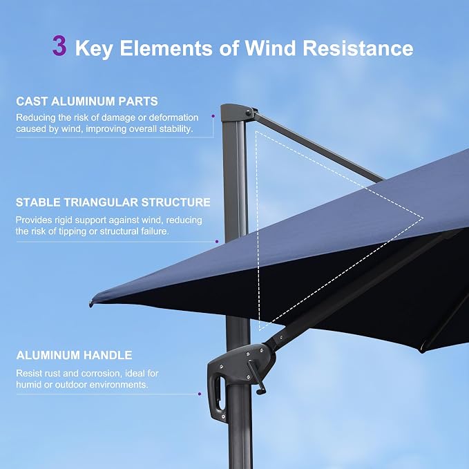 PURPLE LEAF Patio Umbrella 10' X 13' Heavy Duty Outdoor Umbrella Navy Blue | - Image 9
