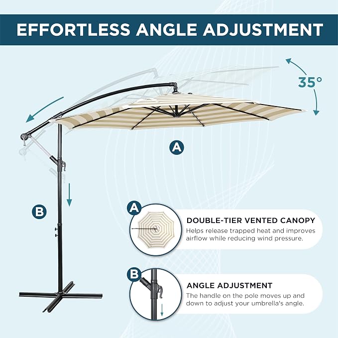 10FT Outdoor Offset Umbrella, Cantilever Patio Umbrella - Image 3