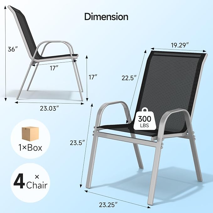 Patio Chairs Set of 4, Stackable Outdoor Dining Chairs | All Weather Dining Set - Image 2