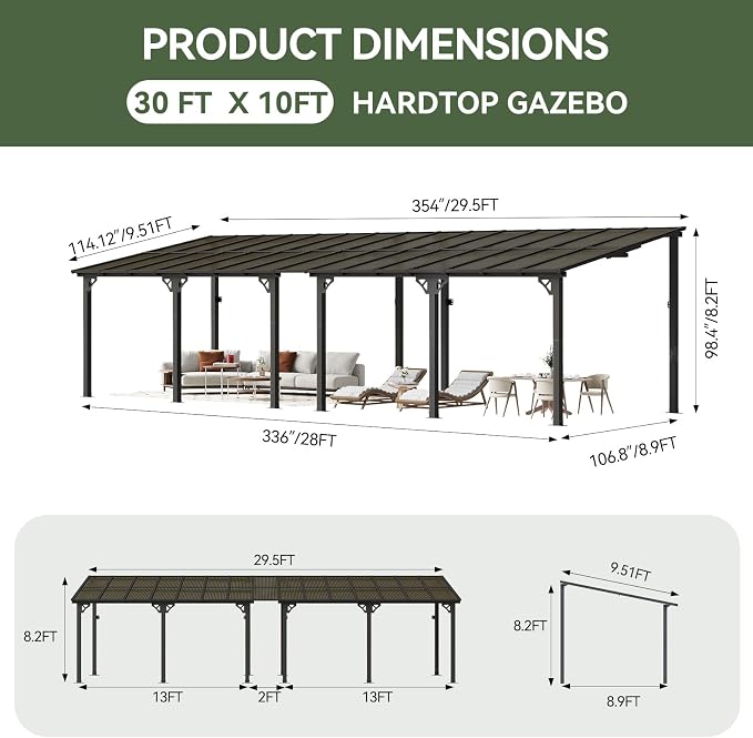 Aoxun 10’x30’ Gazebo with Aluminum Frame & Polycarbonate Panel, Outdoor Patio - Image 2