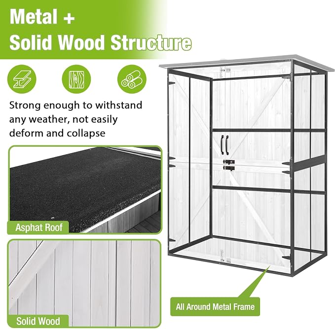 GUTINNEEN Outdoor Storage Cabinet Durable Metal Frame and Solid Wood Vertical - Image 2