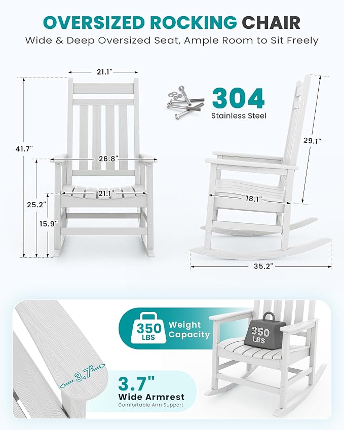 SERWALL Outdoor Rocking Chair, Oversized Rocking Chair - Image 2