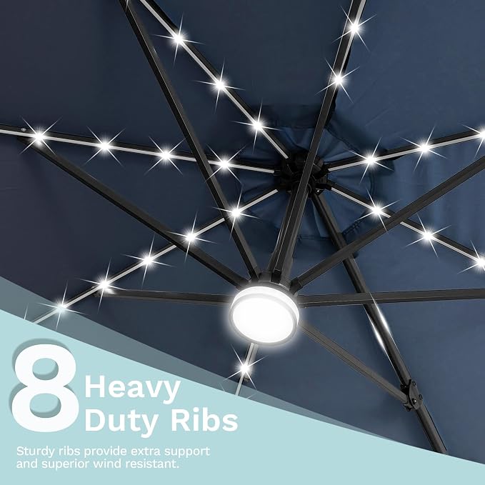 Devoko 10ft Solar LED Patio Umbrella, Round Cantilever Outdoor Umbrella - Image 9