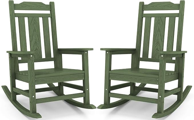 SERWALL Oversized Outdoor Rocking Chairs Set of 2, HDPE Patio Rocker by Unknown