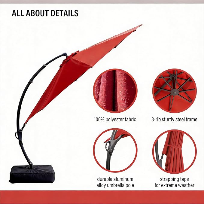 Outdoor Patio Umbrella with Base included, 11 FT Deluxe Curvy Cantilever - Image 3