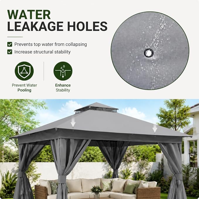 12'x12' Outdoor Gazebo, Metal Frame Heavy Duty Patio Canopy Tent Shelter - Image 8