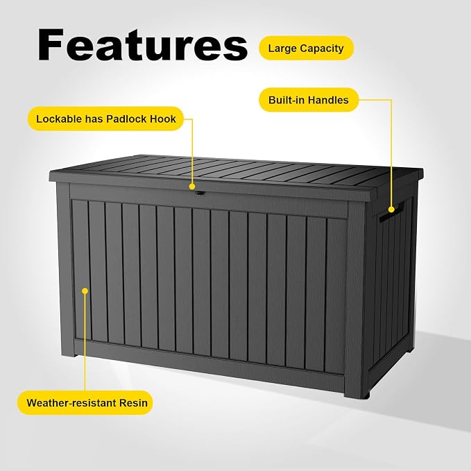 PatioZen 280 Gallon Resin Deck Box, Lockable Weatherproof Outdoor Storage Box - Image 6