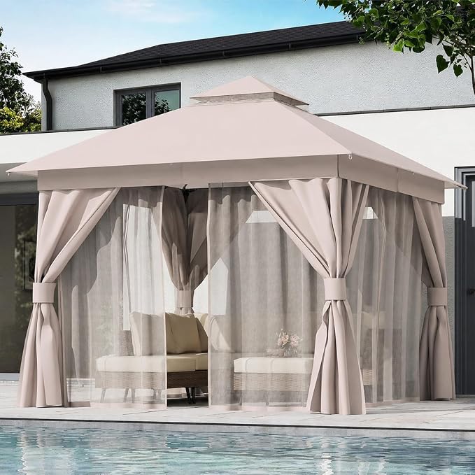 10'x10' Outdoor Gazebo, Heavy Duty Metal Frame Patio Canopy - Image 3