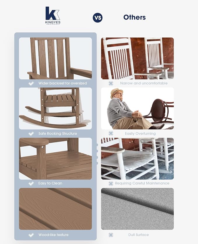 Oversized Outdoor Rocking Chair Set of 6, HDPE Patio Rockers - Image 7