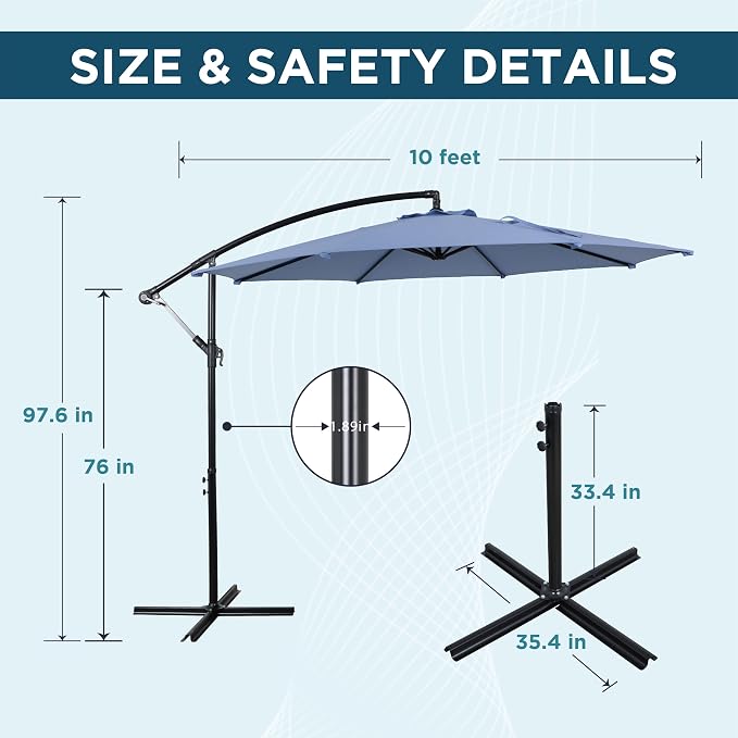 10FT Outdoor Offset Umbrella, Cantilever Patio Umbrella - Image 2