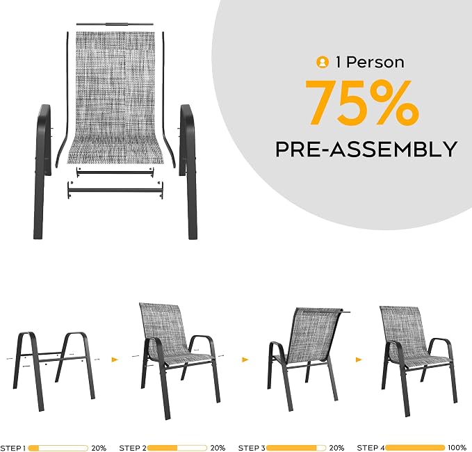 Patio Chairs Set of 4, Stackable Outdoor Dining Chairs - Image 6