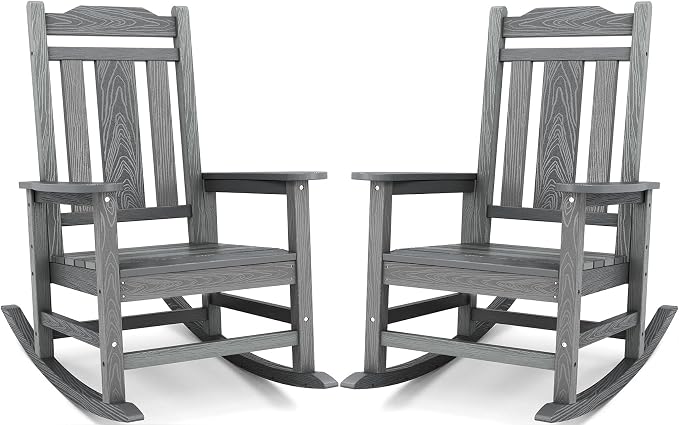 SERWALL Outdoor Rocking Chairs Set of 2, Oversized Patio Rocker Unique Gray | by Unknown