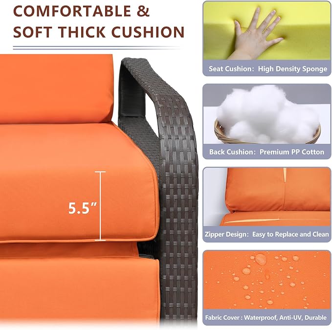 Outdoor Recliner, Aluminum Frame Patio Chaise Lounge Chairs - Image 4