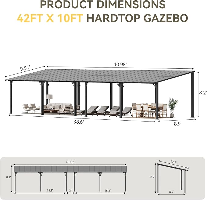 Aoxun 42’x10’ Gazebo for Patio, Gazebo Pergola - Image 2