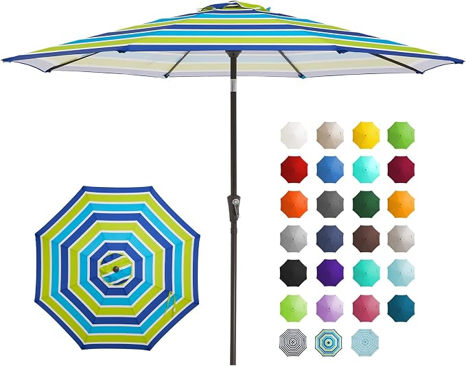 JEAREY 9FT Outdoor Patio Umbrella, Bold Blue & Green Stripe | Outdoor Table by JEAREYOutdoorsCollection