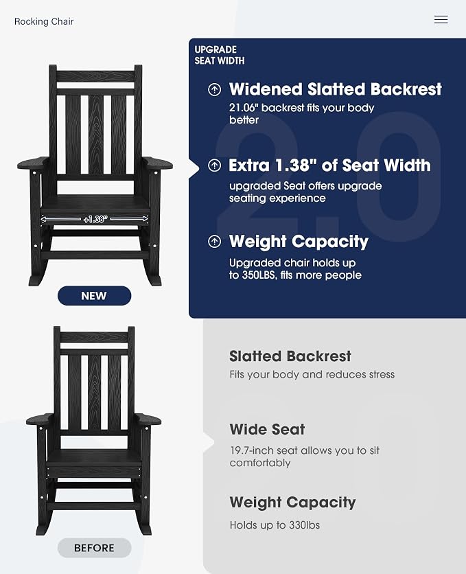 Oversized Outdoor Rocking Chair Set of 6, HDPE Patio Rockers - Image 4