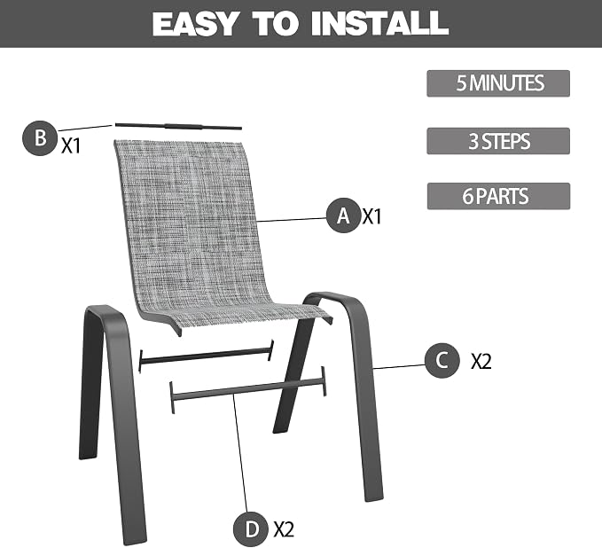 Navy Patio Chairs Set of 4, Stackable Outdoor Dining Chairs - Image 2