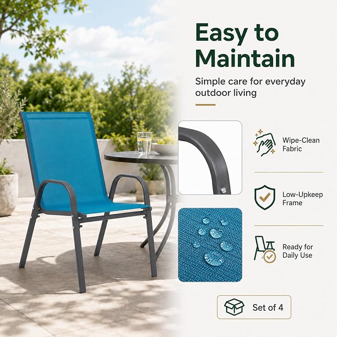 Majnesvon Outdoor Patio Chairs Set of 4, Stackable Patio Chairs, Front Porch - Image 7