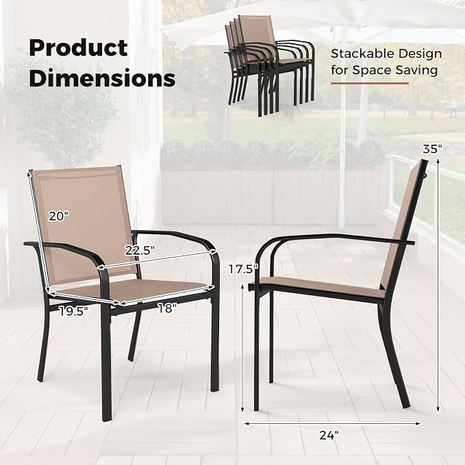 Giantex Stackable Patio Chairs Set of 4, All Weather Outdoor Dining Chairs - Image 3