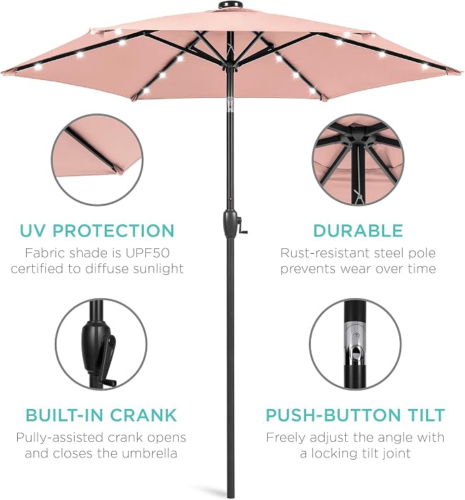 Best Choice Products 7.5ft Solar Umbrella LED Lighted Patio Umbrella, Table - Image 5