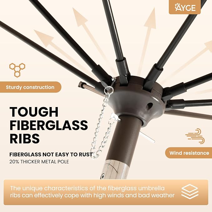 Ayge 9 FT Outdoor Umbrella Patio Table Umbrella Fiberglass Frame Navy | 8 - Image 7