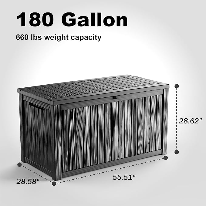 PatioZen 180 Gallon Resin Deck Box, Lockable Patio Outdoor Storage Box - Image 5