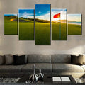 Living Room Decorations for Wall Golf Course Pictures Red Flags Paintings Landscape Artwork 5 Piece Green Canvas Wall Art House Modern Decor Framed Giclee Ready to Hang Posters and Prints(60''Wx32''H)