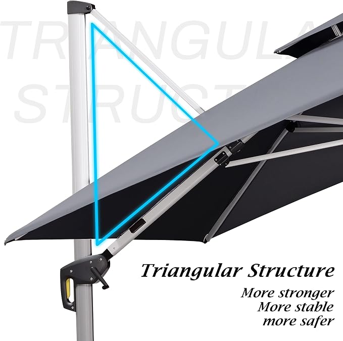 PURPLE LEAF Patio Umbrella 12'X12' Double Top Solar LEDlight, Slate Gray | 7 - Image 8
