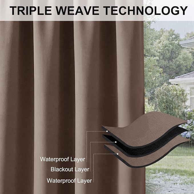 RYB HOME Outdoor Curtains for Patio Waterproof Privacy Thermal Insulated | - Image 6