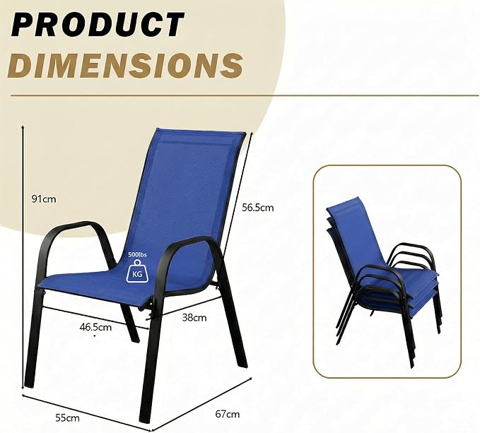 Stackable Patio Chairs Set of 1/2/4, Heavy Duty Metal Frame & Teslin Fabric - Image 3