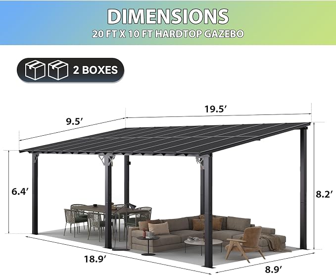 Aoxun 20’x10’ Gazebo with Aluminum Frame & Polycarbonate Panel, Outdoor Patio - Image 2