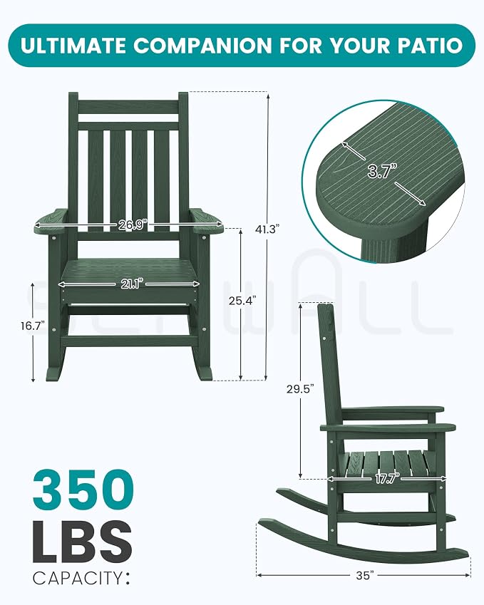 SERWALL Outdoor Rocking Chair Set of 4, HDPE Rocker - Image 3