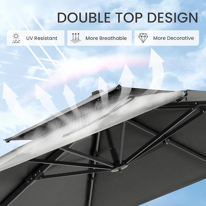 10x10 FT Outdoor Cantilever Patio Umbrella, Waterproof & UV-Protective Fabric - Image 6