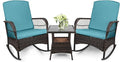 3 pcs Rocking Bistro Set Conversation Chairs PE Wicker Outdoor Rocking Chairs & by Enjoyyourlife