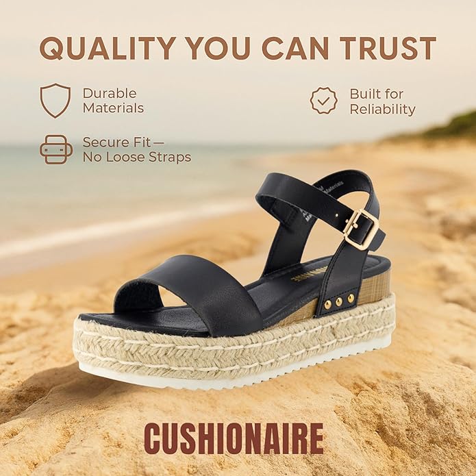 CUSHIONAIRE Melissa Espadrille Platform Sandals For Women with Adjustable Ankle Strap and Memory Foam Insole-Comfortable Womens Sandals for Summer