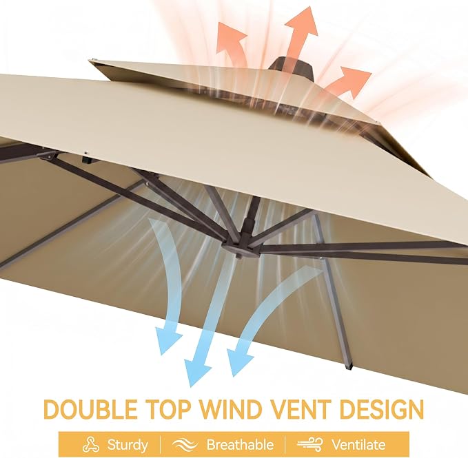 10x13 FT Patio Cantilever Umbrella, Rectangular Heavy Duty Offset Umbrella - Image 6