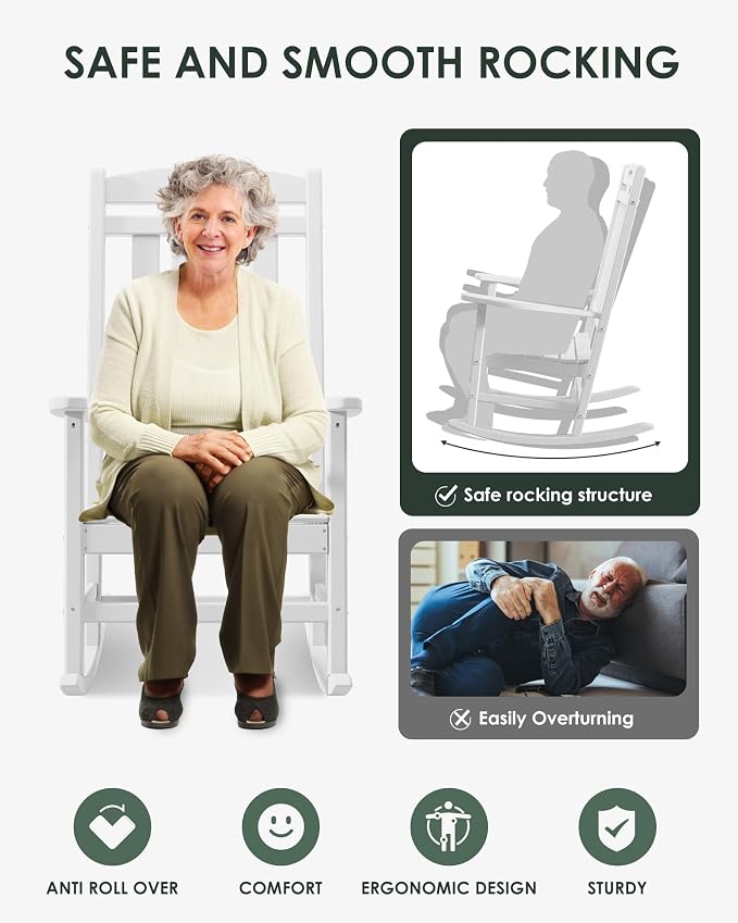 Outdoor Rocking Chair Set of 6, All-Weather Resistant Poly Lumber Rocker Chair - Image 5