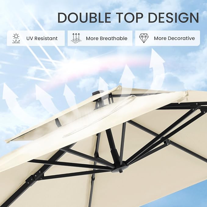 10x10 FT Outdoor Cantilever Patio Umbrella, Waterproof & UV-Protective Fabric - Image 6