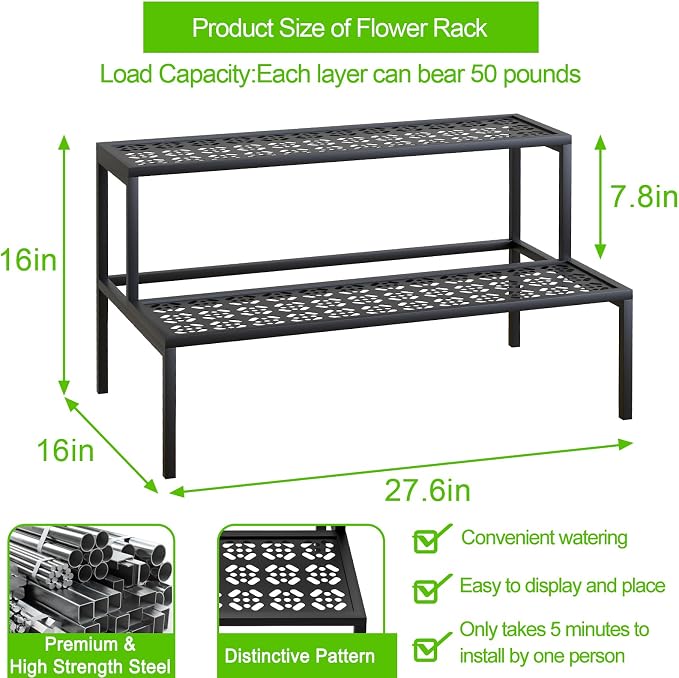 2-Tier Metal Plant Stand, Heavy Duty Flower Pot Holder Rack | 2-tier design - Image 5
