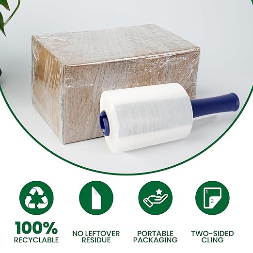 Adhes Recyclable Stretch Wrap Film 5 Inch x 1000 Feet, 2 Rolls with Handle, Heavy Duty Plastic Pallet Wrap for Moving, Packing, Shipping, Eco-Friendly, Tear Resistant, Self Adhering Clear Film