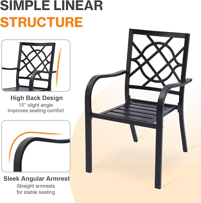 Patio Dining Chairs Set of 6, Stackable Metal High Back Chairs Set - Image 4