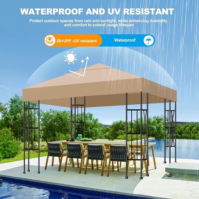 10x10 Gazebo Canopy Replacement Top, 300D High-Density Waterproof Single Layer - Image 2