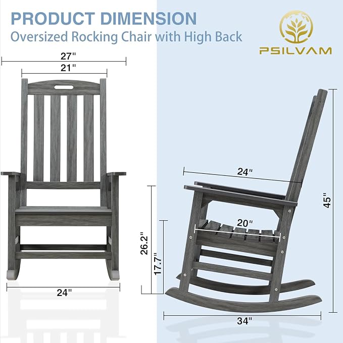 Outdoor Rocking Chairs Set of 2, Oversized Porch Rocker | Weather Resistant - Image 5
