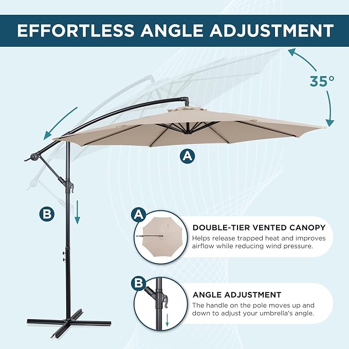 10FT Outdoor Offset Umbrella, Cantilever Patio Umbrella - Image 3