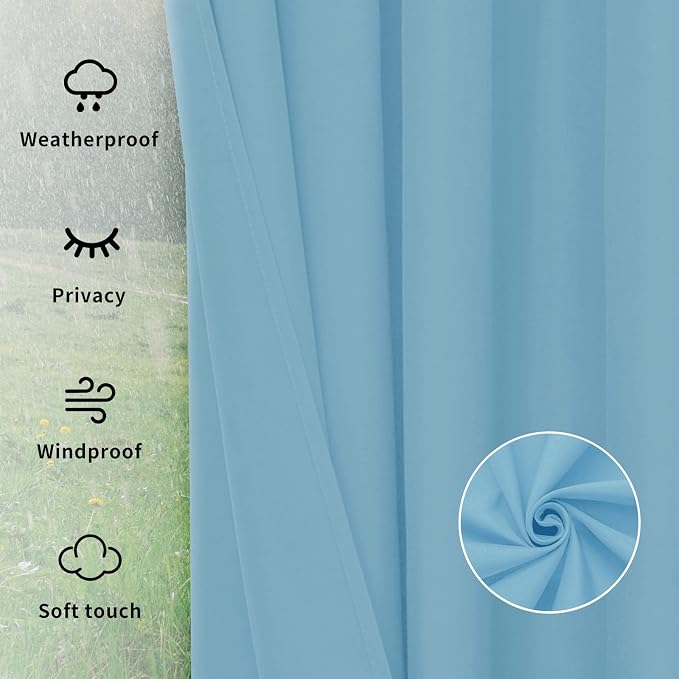 Easy-Going Outdoor Curtains for Patio 1 Panel, 54x84 inch, Sky Blue | Waterproof - Image 6