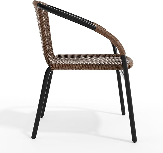 Flash Furniture Lila Medium Brown Rattan Indoor-Outdoor Restaurant Stack Chair - Image 9