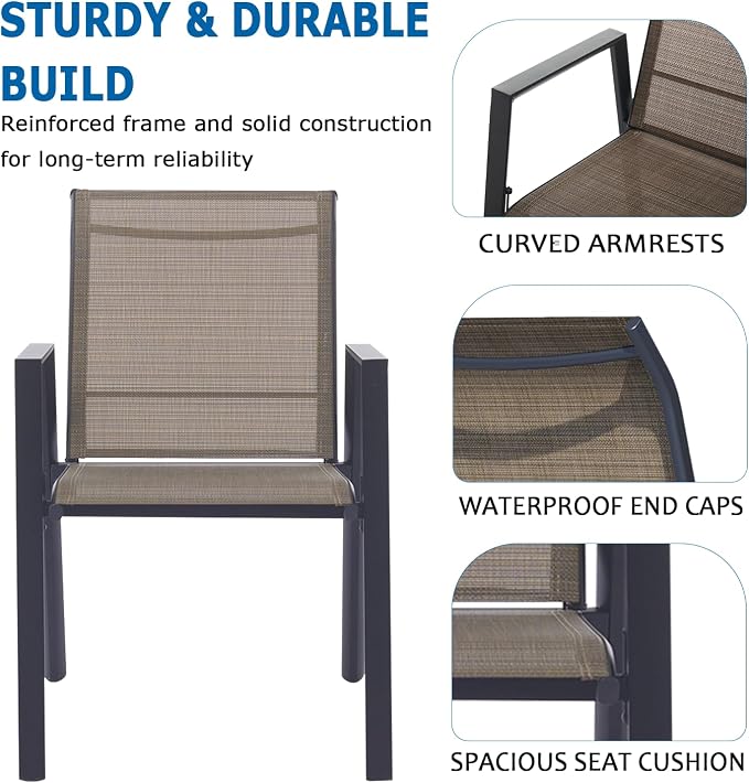 Outdoor Patio Chairs Set of 6, Mocha Stackable Outdoor Chairs, Lightweight - Image 5
