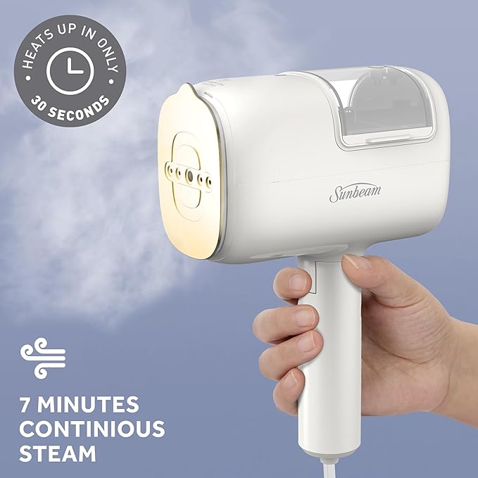 Sunbeam ReviveSystem 3-in-1 Steam, Iron & Fabric Shaver – 1000W, Ceramic Soleplate, Lint Remover, Vertical/Horizontal Use, 6-Leaf Blade, 3oz Tank, Quick Heat-Up, Compact, 3-Year Limited Warranty
