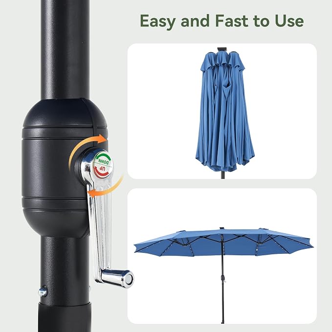 Aoxun 15ft Patio Umbrella with Base & Solar LED Lights, Outdoor Double-Sided - Image 8