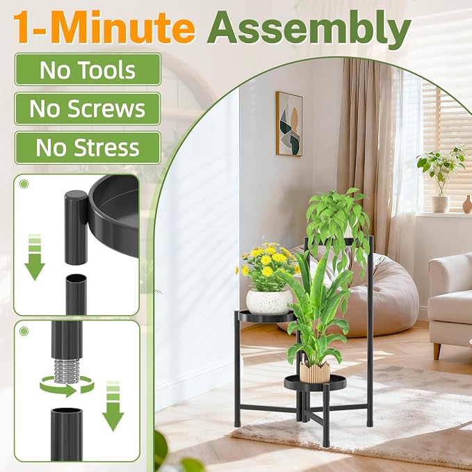 iDavosic.ly Plant Stand Indoor Outdoor, 3 Tier Metal Corner Shelf, Folding - Image 2